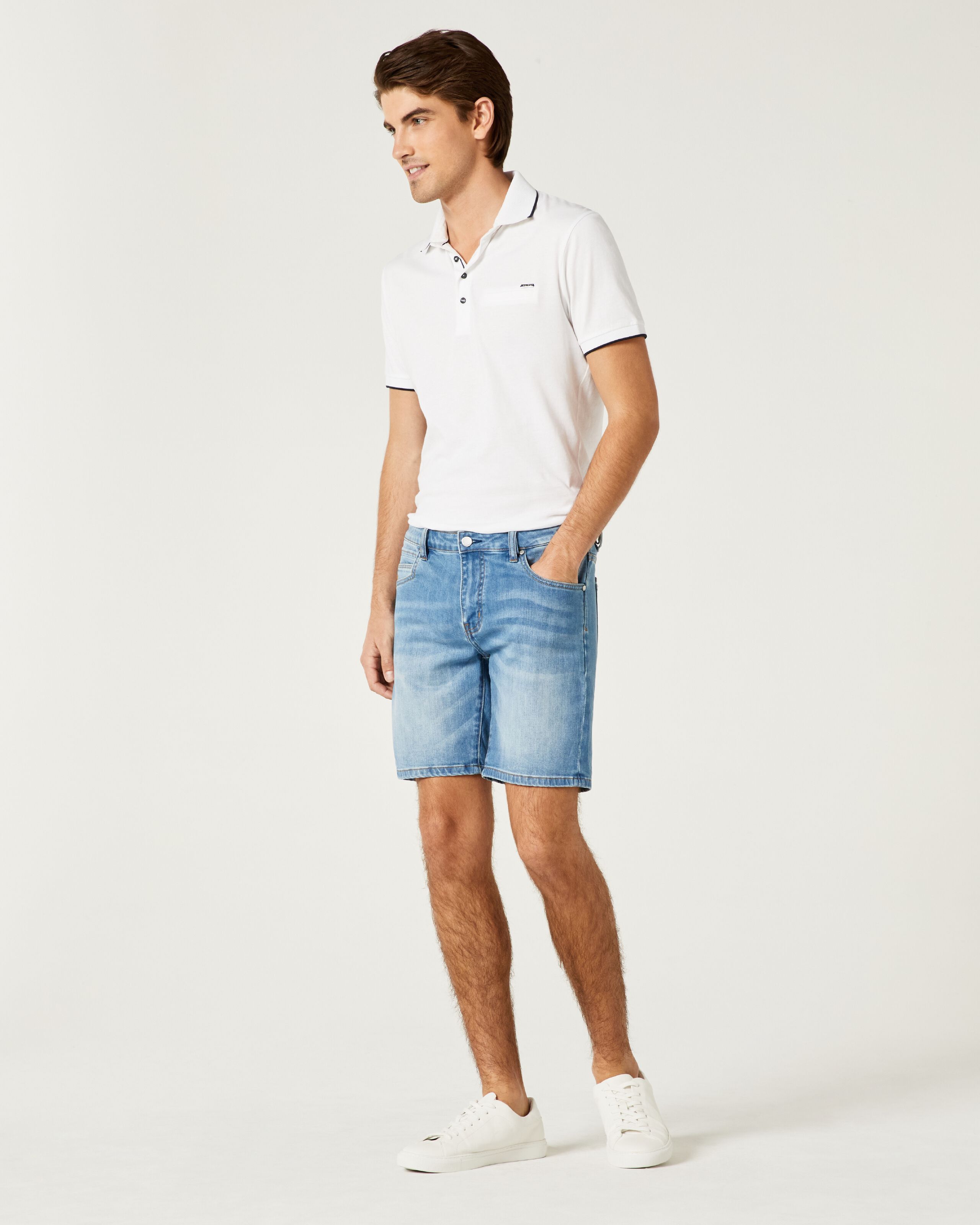 Elastic denim shorts store mens